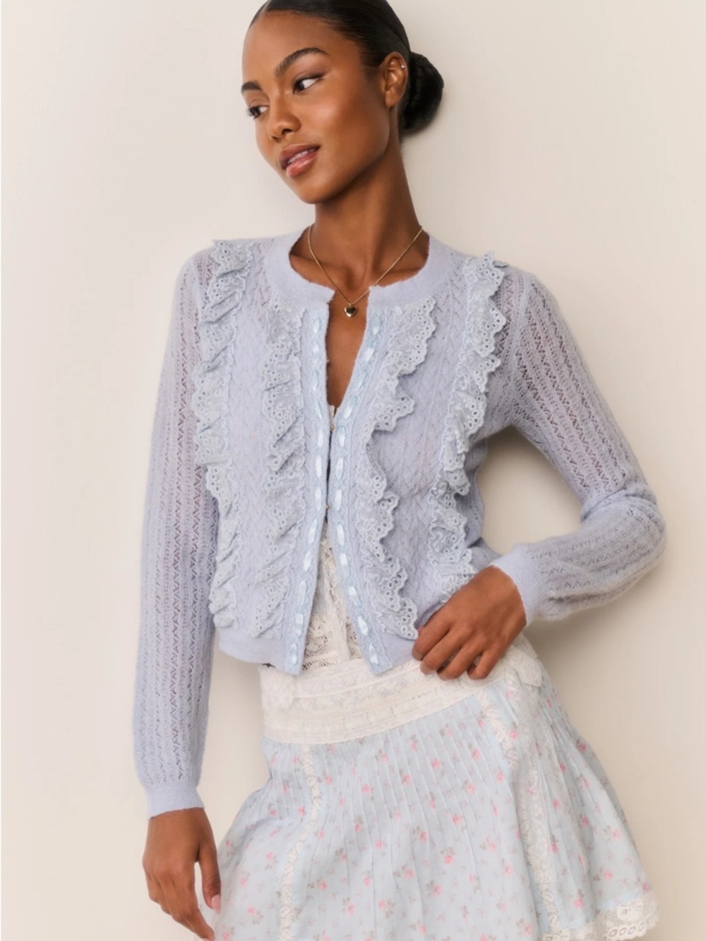 LoveShackFancy Lavender Lace Ruffle Cardigan